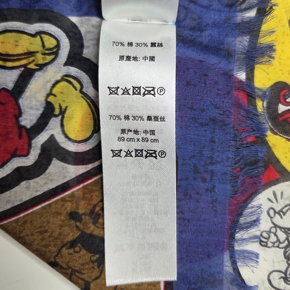 COACH X Disney Mickey Mouse Multi Patch Colorful Scarf Vibrant Whimsical Silk - Picture 5 of 10